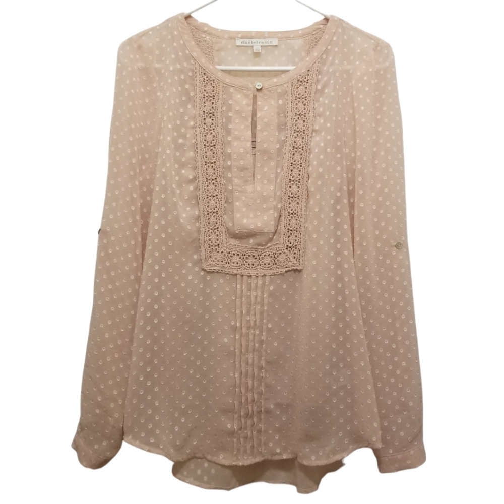 Daniel Rainn Pink Polka Dot Lace Peasant Blouse